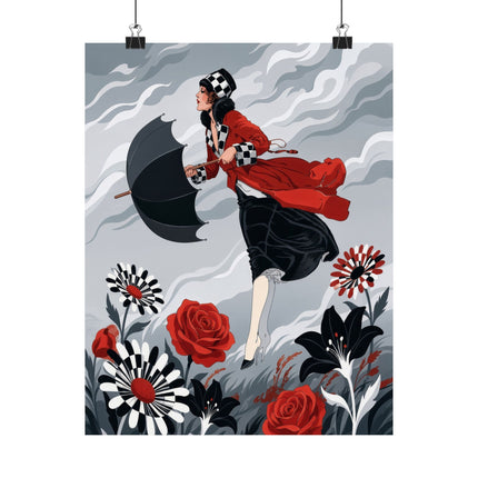 ☂️🌹 The Lady Of The Wild Wind Matte Vertical Poster – Art Deco Stormy Elegance