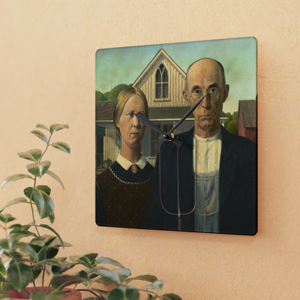 American Gothic by Grant Wood Acrylic Wall Clock, Round and Square