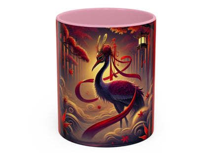 Regal Crimson Crane in the Autumn Mist Colorful Mugs (11oz, 15oz)