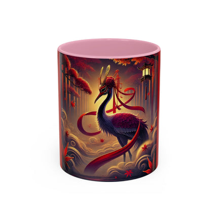 Regal Crimson Crane in the Autumn Mist Colorful Mugs (11oz, 15oz)