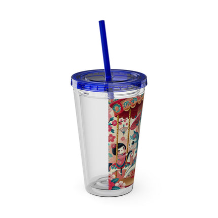 Geisha Kitten's Enchanted Carousel Ride Sunsplash Tumbler with Straw, 16oz