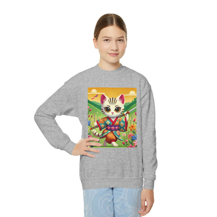 Samurai Kitten Youth Crewneck Sweatshirt – Grace, Discipline & Whimsical Strength