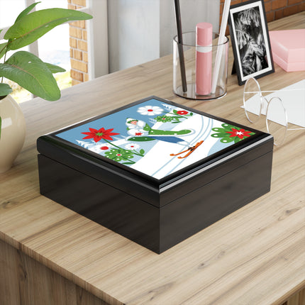 🎿❄️ The Winter Garden Skier Jewelry Box – Whimsical Holiday Fantasy