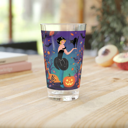 🐈‍⬛🎃 The Midnight Black Cat Masquerade Glass, 16oz – Whimsical Halloween Elegance