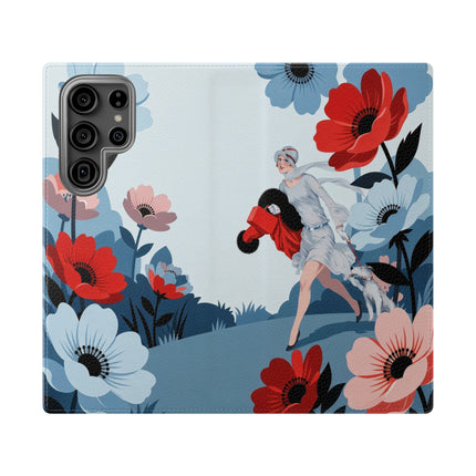 🌺🐕 The Lady Of The Flower Walk Flip Case – Art Deco Garden Stroll