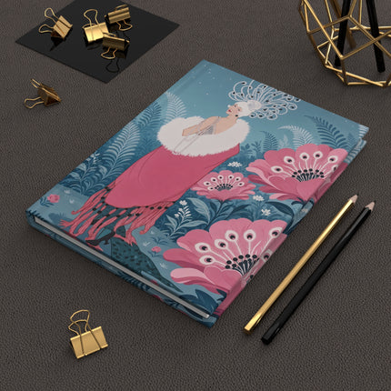 🦚🌸 The Lady Of The Peacock Blossom Garden Hardcover Journal – Art Deco Floral Glamour