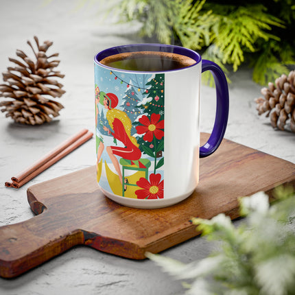 ☕🎄 Christmas Tea In The Snow Garden Colorful Mug – Art Deco Holiday Friendship