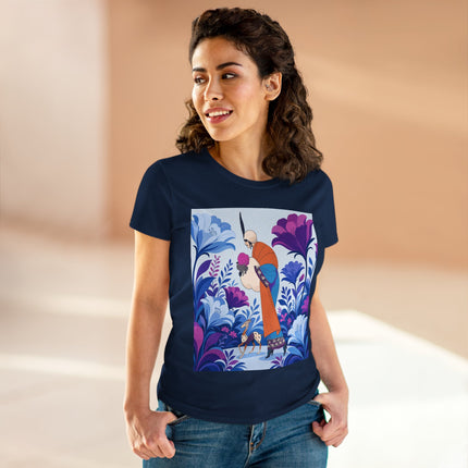 🦌🌺 The Enchanted Garden Companion Cotton Tee – Art Deco Floral Whimsy