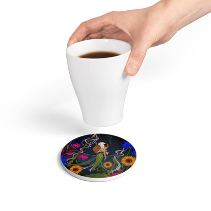 🌙🕯️ The Lady Of The Midnight Garden Ceramic Coaster – Art Deco Nocturne