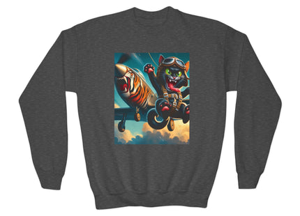 Parachuting Cat Commando Youth Crewneck Sweatshirt