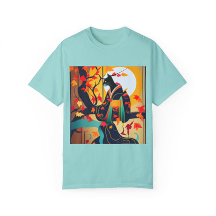 Black Cat in Kimono Unisex Garment-Dyed T-shirt