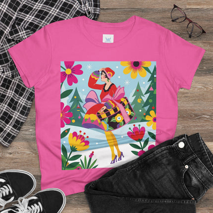 🎄🌺 Christmas In The Winter Garden Cotton Tee – Art Deco Holiday Whimsy