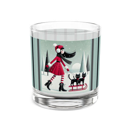 Red Sled & Curious Cats Rocks Glass, 10oz