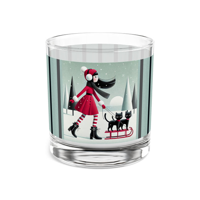 Red Sled & Curious Cats Rocks Glass, 10oz