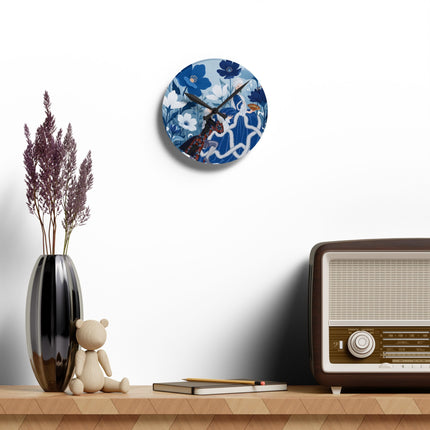 💙❄️ The Lady Of The Winter Blue Garden Acrylic Wall Clock – Art Deco Fashion Elegance