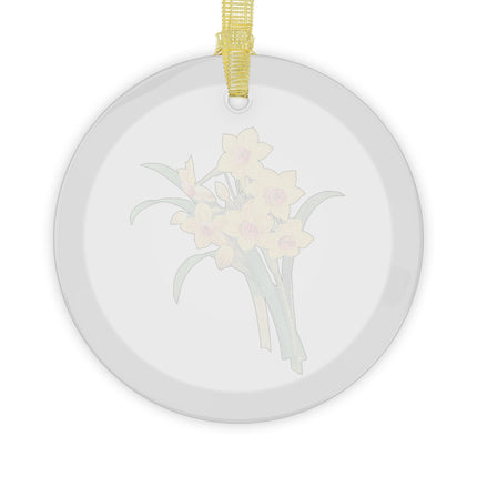 Chinese Sacred Lily botanical illustration by Pierre-Joseph Redouté Glass Ornament