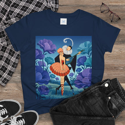 🎭🌺 The Garden Duet Cotton Tee – Art Deco Musical Whimsy