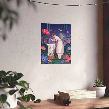 🐠🌸 The Lady Of The Enchanted Aquarium Matte Vertical Poster – Art Deco Underwater Whimsy