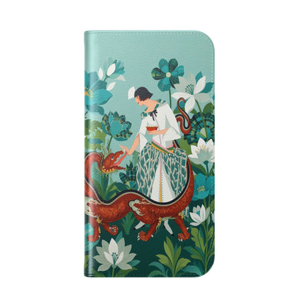 🐉🌿 The Dragon Keeper Flip Case – Art Deco Floral Fantasy