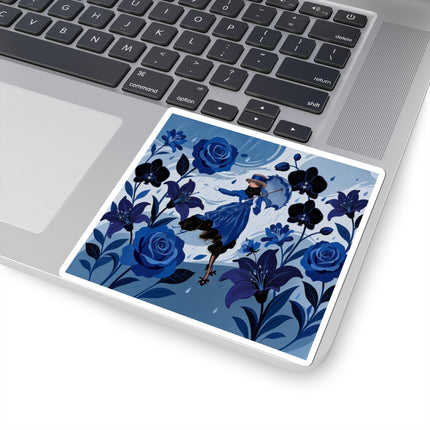 ☔💙 The Blue Rain Promenade Kiss-Cut Stickers – Art Deco Floral Fashion