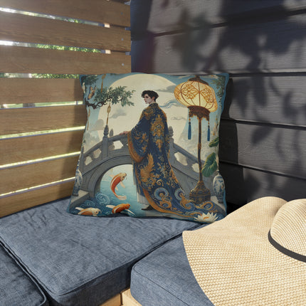 Moonlit Bridge Gentleman Outdoor Pillows – Imperial Serenity & Moonlit Harmony