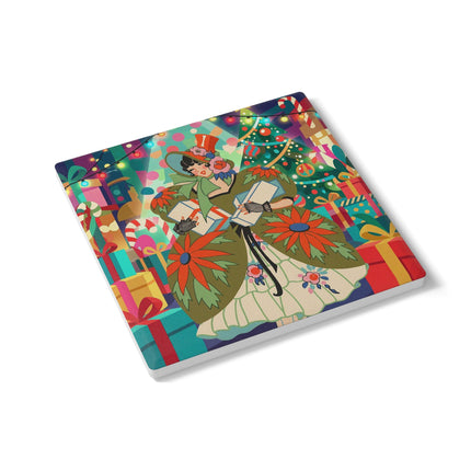 💌🎄 The Christmas Card Belle Ceramic Tile – Colorful Art Deco Holiday Fantasy