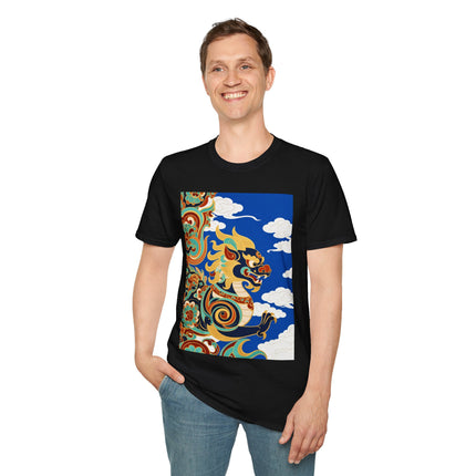 🦁☁️ The Celestial Snow Lion Softstyle T-Shirt – Tibetan Mythical Guardian & Sacred Clouds