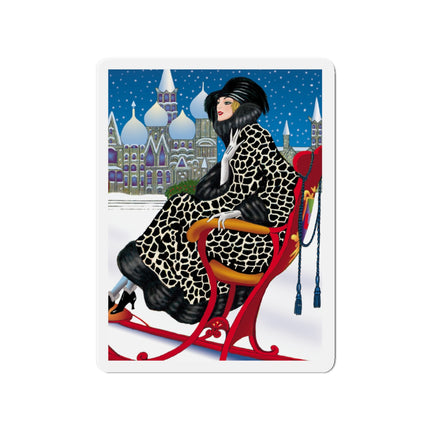 Elegant Winter Woman in Sleigh Die-Cut Magnets (5 Sizes)