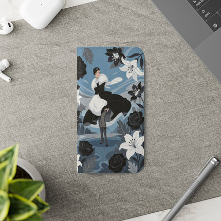 🖤🤍 The Lady Of The Black Rose Garden Flip Case – Art Deco Floral Elegance