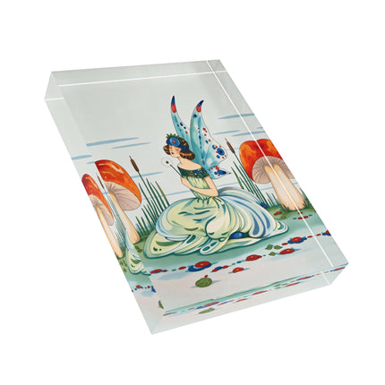 🧚🍄 The Lady Of The Enchanted Mushroom Garden Acrylic Art Block – Art Deco Fairy Fantasy