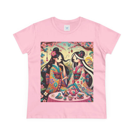Fairies in Kimonos at Tea Among Blossoms Cotton Tee