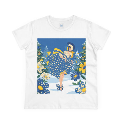 ❄️💙 The Bluebell Christmas Promenade Cotton Tee – Art Deco Holiday Elegance