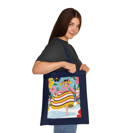🎄🌸 The Christmas Blossom Belle Cotton Tote Bag – Art Deco Holiday Whimsy