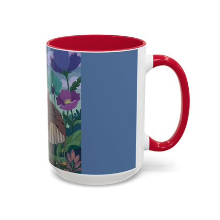 The Lady And The Enchanted Heron Colorful Mugs – Art Deco Botanical Elegance