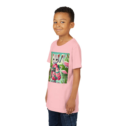 Geisha Kitten Strolls Among the Spoonbills Youth Short Sleeve Tee