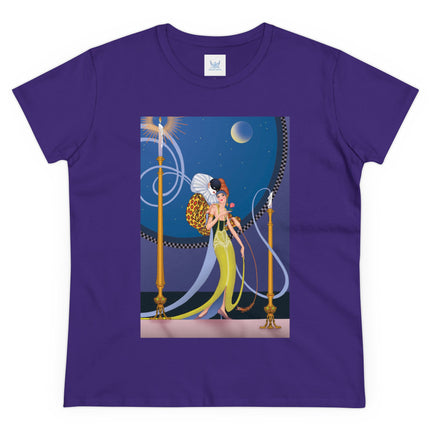 Smoke and Secrets: A Glamorous Encounter in Prohibition Era Women's Midweight Cotton Tee