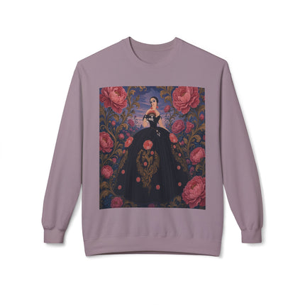 🌹🖤 The Lady Of The Midnight Rose Garden Midweight Crewneck Sweatshirt – Art Deco Floral Elegance