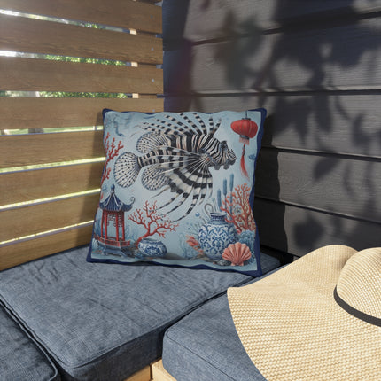 Lionfish & Lantern Outdoor Pillows – Mystical Ocean & Asian Harmony
