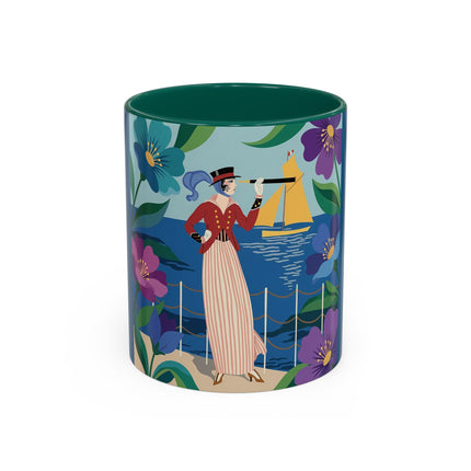 The Lady Of The Golden Horizon Colorful Mugs – Art Deco Coastal Elegance