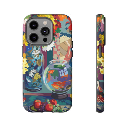 Floral Fishbowl Still Life Phone Case – Vibrant Harmony & Colorful Life