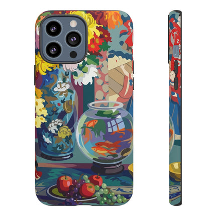 Floral Fishbowl Still Life Phone Case – Vibrant Harmony & Colorful Life