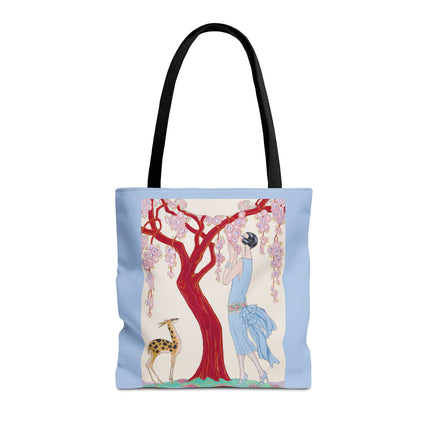 Woman, Fawn, and Red Tree by George Barbier Tote Bag (AOP)
