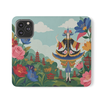 🌸🏯 The Lady Of The Pagoda Garden Flip Case – Art Deco Floral Fantasy