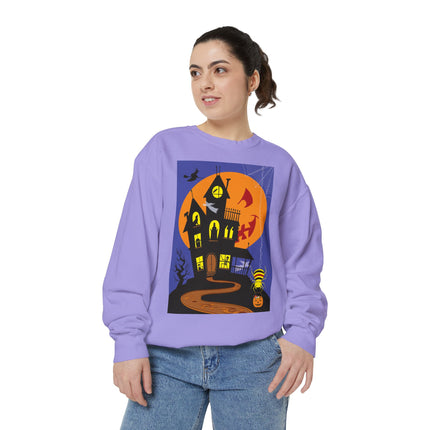 Halloween Night at the Haunted House Unisex Garment-Dyed Sweatshirt