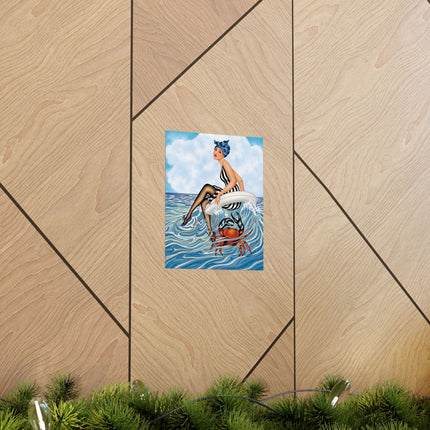 🌊🎀 The Lady Of The Seaside Adventure Matte Vertical Poster – Art Deco Coastal Whimsy