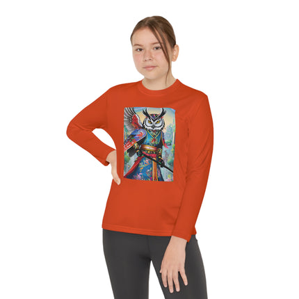 Cyberpunk Samurai Owl Youth Long Sleeve Competitor Tee – Futuristic Warrior & Neon Adventure