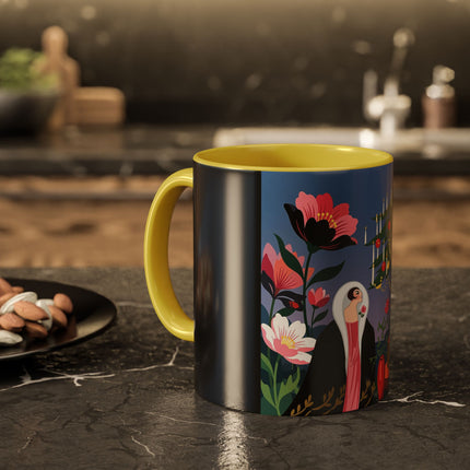 🌹🎄 The Lady Of The Candlelit Rose Tree Colorful Mug – Art Deco Christmas Garden