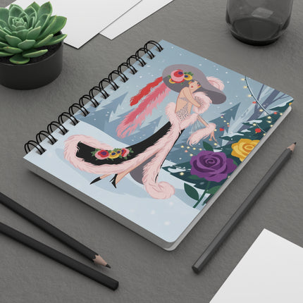 🌹❄️ The Lady Of The Winter Rose Lights Spiral Notebook – Art Deco Holiday Elegance