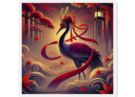 Regal Crimson Crane in the Autumn Mist Die-Cut Magnets (5 Sizes)