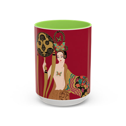 Butterfly Empress of the Crimson Pavilion Colorful Mug (11oz, 15oz) – Art Deco Beauty, Butterfly Elegance & Ornamental Style